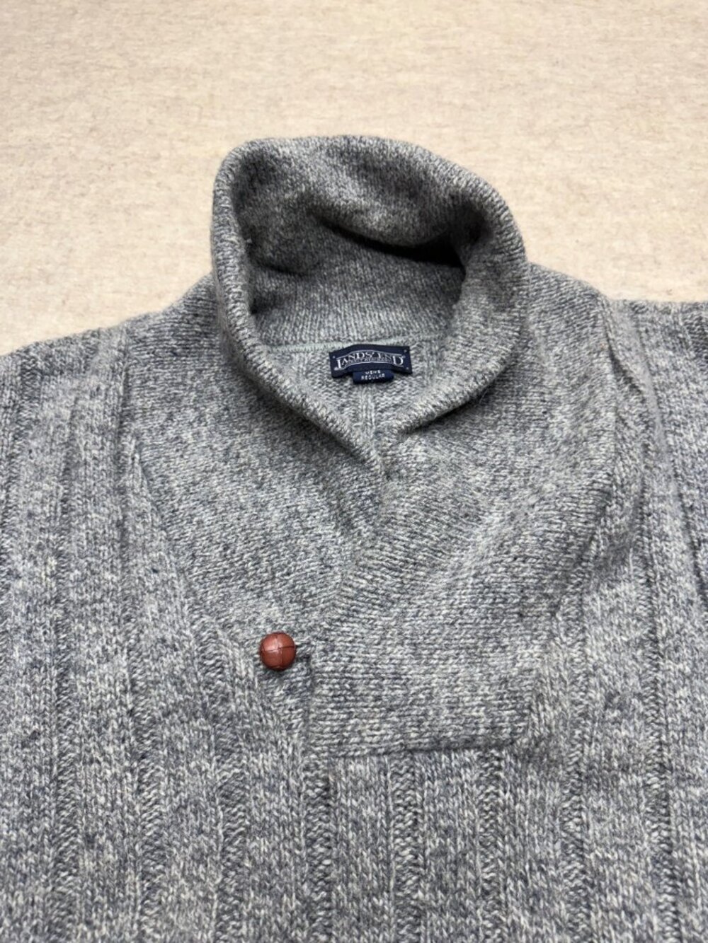 Vintage 90's Lands' End Shawl Collar Grey Wool Blend Men's Sweater Size Large - Picture 2 of 7